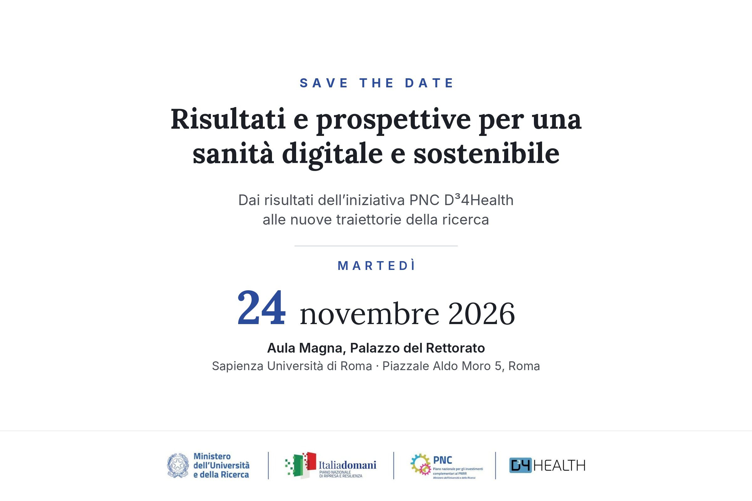 24 novembre 2026 | Risultati e prospettive per una sanità digitale e sostenibile | Roma